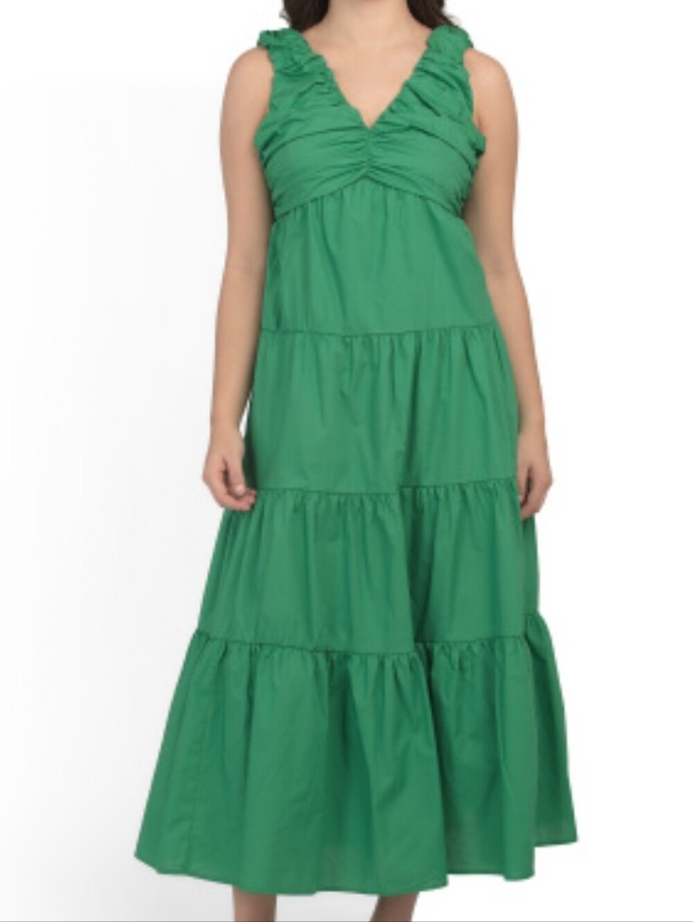 NWT - Nicole Miller Cotton V Neck Ruched Smocked Bodice Tiered Maxi Dress-Size L
